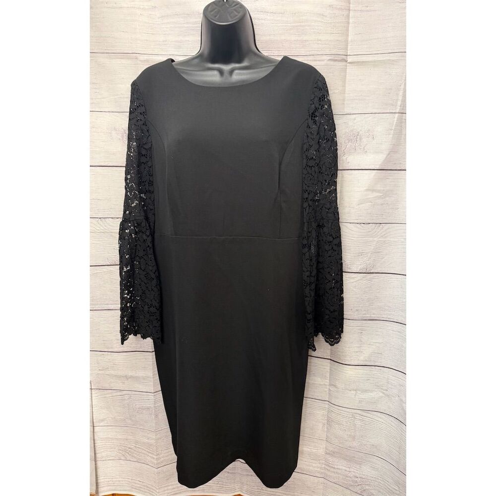 Tommy Hilfiger Women's Black Lace-Sleeve Sheath Dress Size 12 Formal NWT